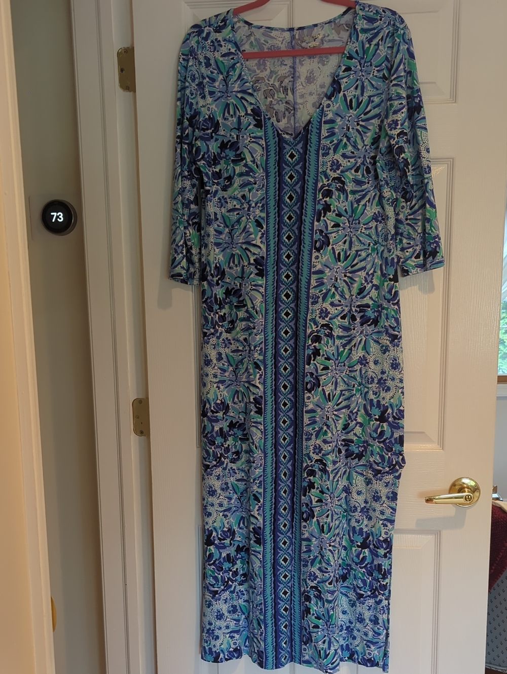 Lilly Pulitzer Blue Teal Floral V-Neck Maxi Dress